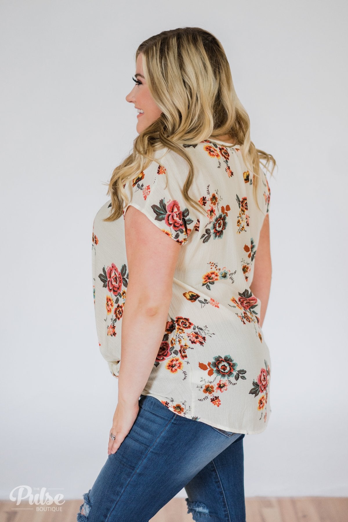 Once in a Lifetime Floral Knot Top- Cream