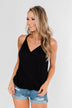 Something Simple Wrap Tank Top- Black