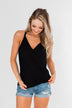 Something Simple Wrap Tank Top- Black