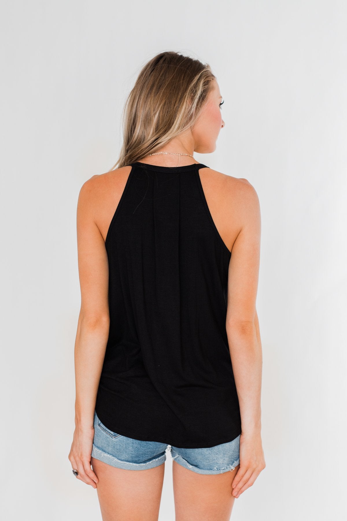 Something Simple Wrap Tank Top- Black