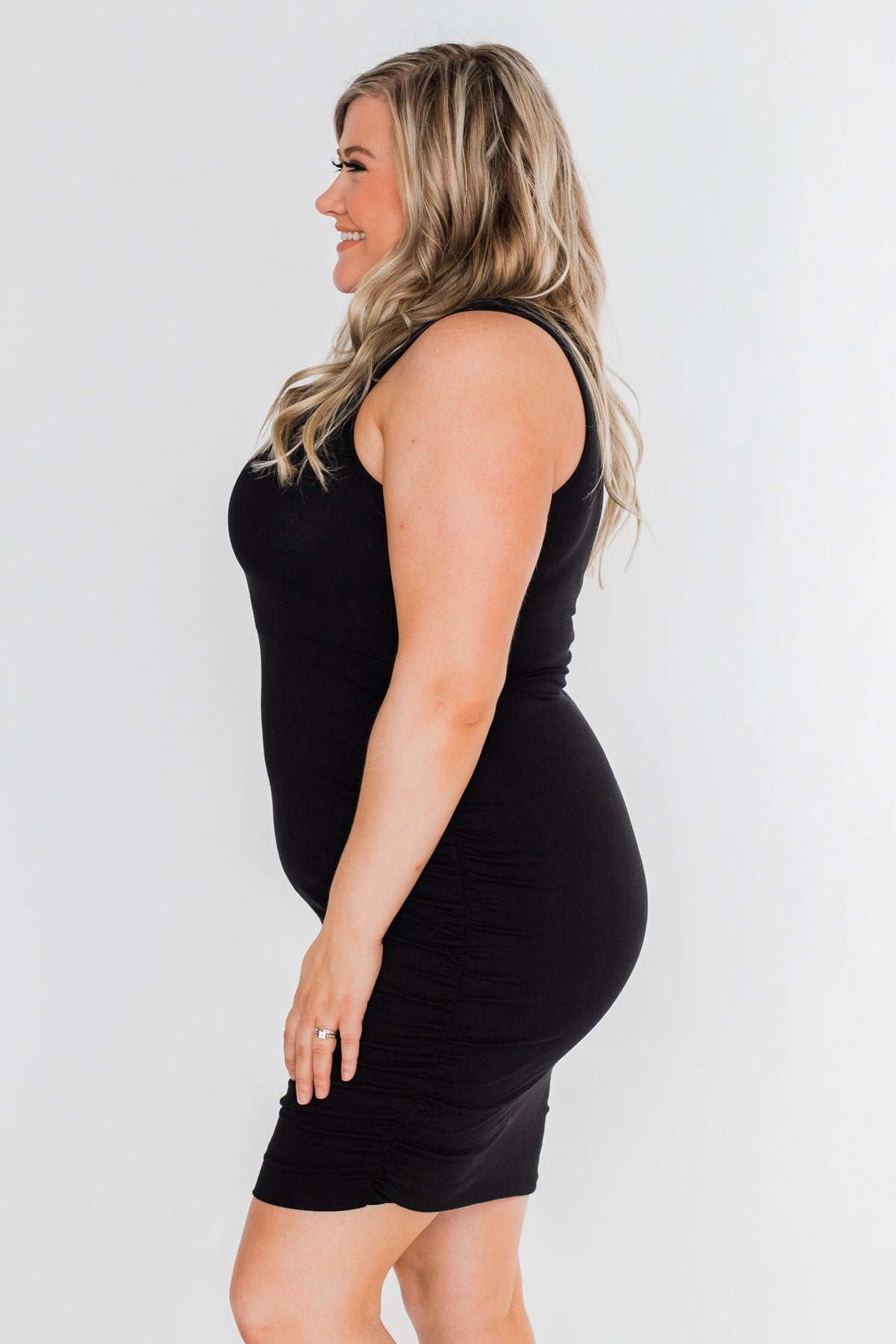 Simple & Chic Cinched Fitted Dress- Black