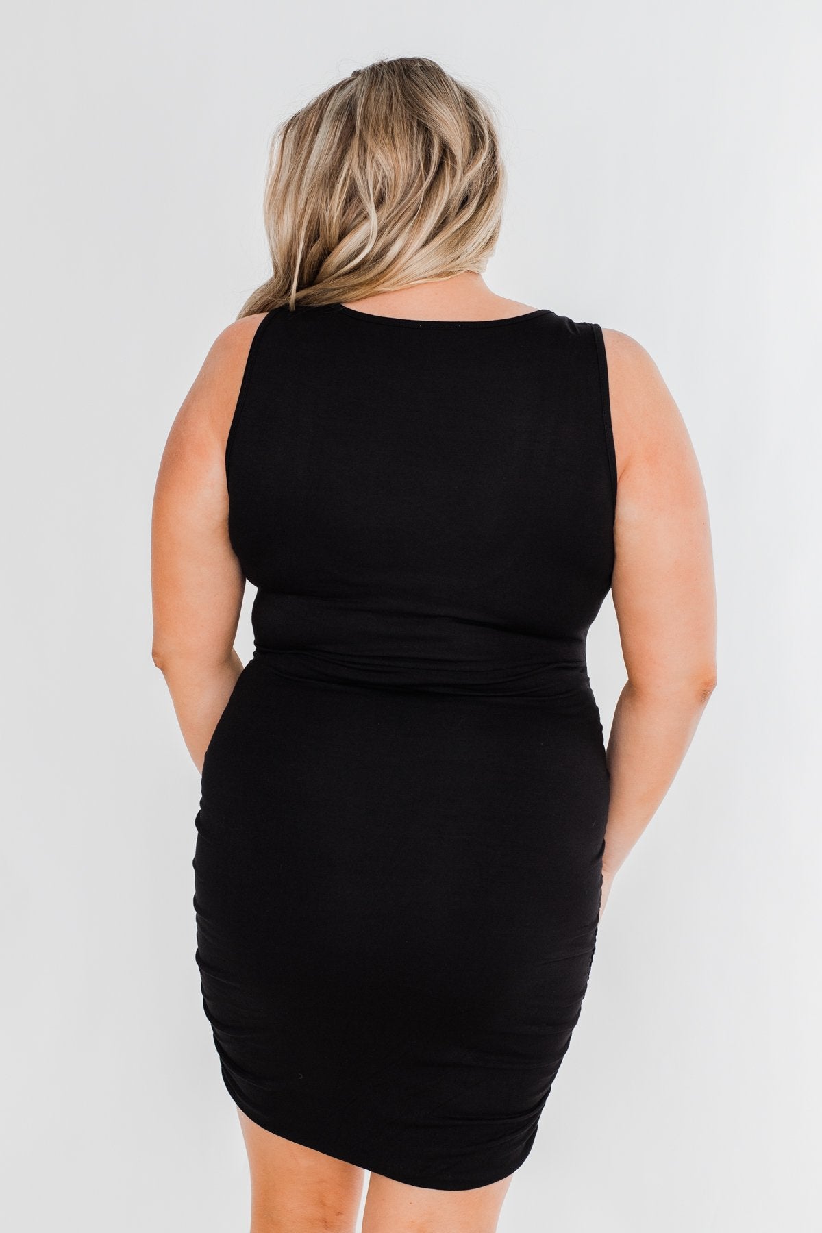 Simple & Chic Cinched Fitted Dress- Black