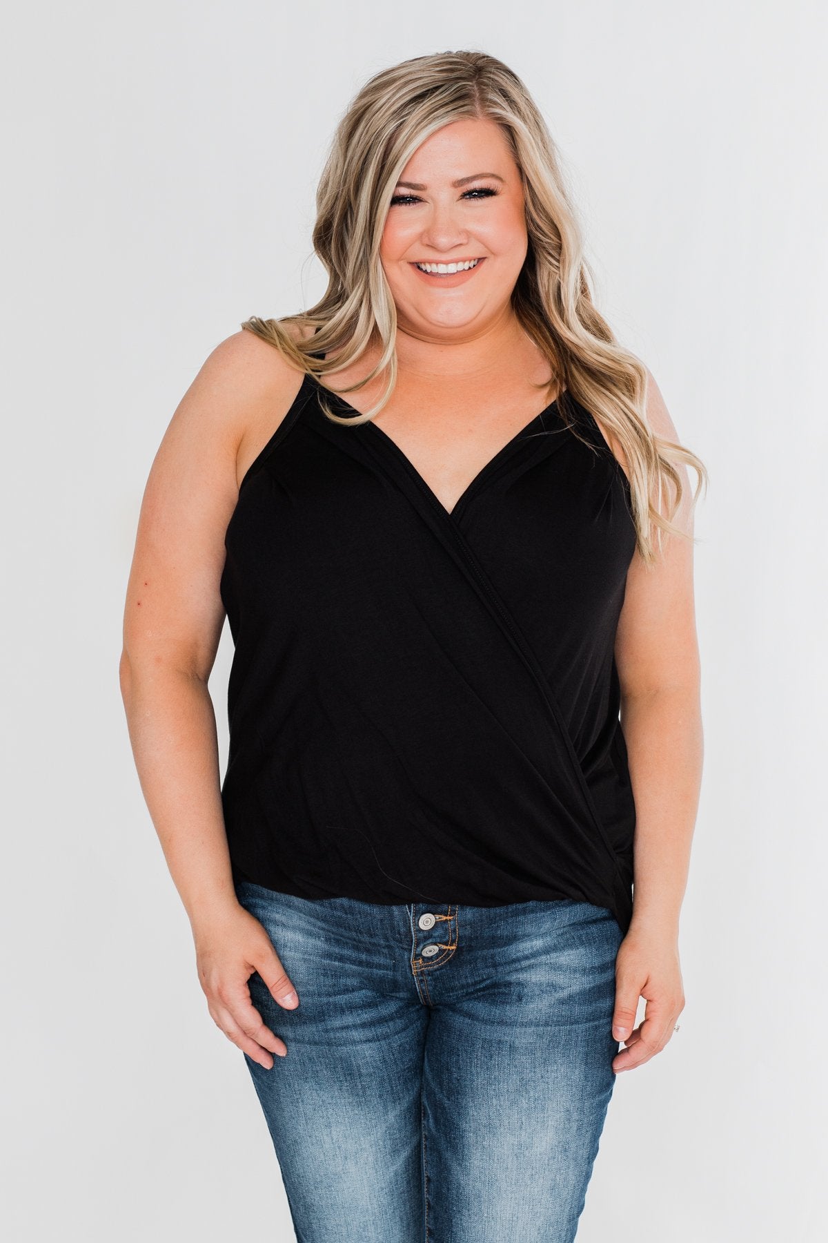 Something Simple Wrap Tank Top- Black