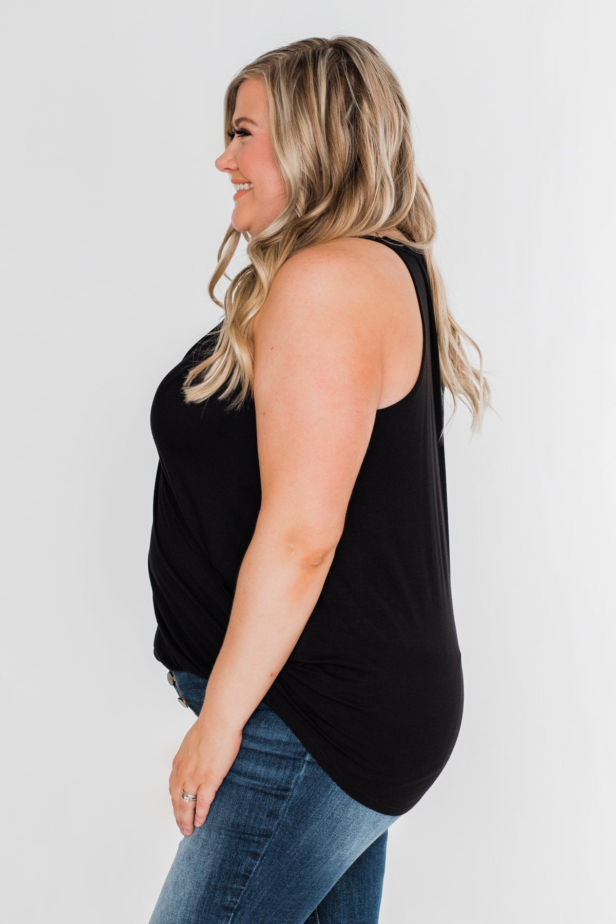 Something Simple Wrap Tank Top- Black