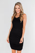 Simple & Chic Cinched Fitted Dress- Black
