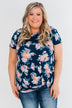 Sing With Me Floral Short Sleeve Knot Top- Navy