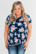 Sing With Me Floral Short Sleeve Knot Top- Navy