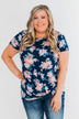 Sing With Me Floral Short Sleeve Knot Top- Navy