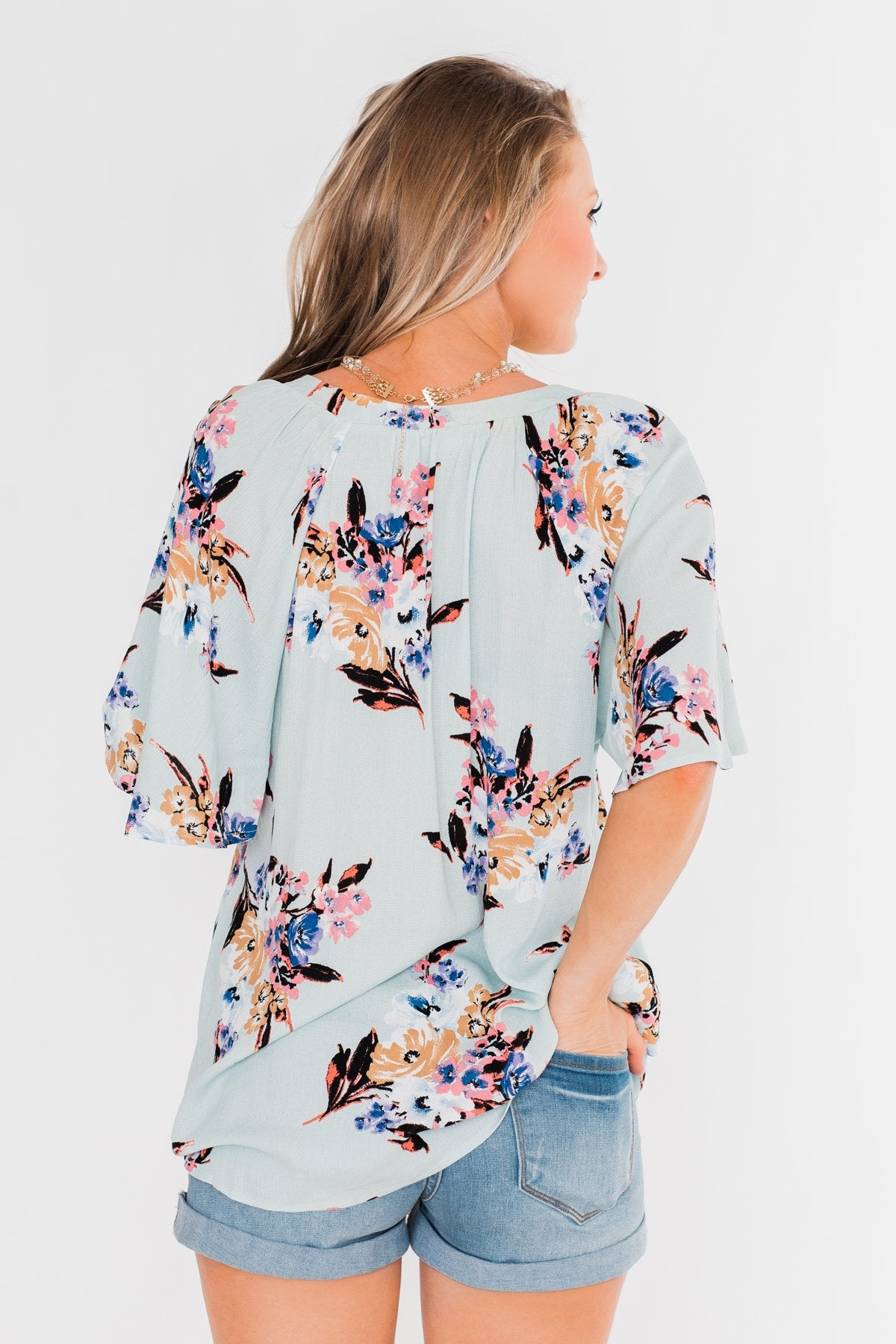 Chase Your Dreams Floral Blouse- Sky Blue