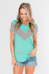 Striped Chevron Short Sleeve Top- Dark Aqua