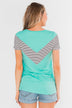 Striped Chevron Short Sleeve Top- Dark Aqua