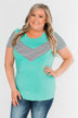 Striped Chevron Short Sleeve Top- Dark Aqua