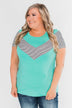 Striped Chevron Short Sleeve Top- Dark Aqua