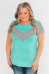 Striped Chevron Short Sleeve Top- Dark Aqua