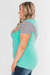 Striped Chevron Short Sleeve Top- Dark Aqua