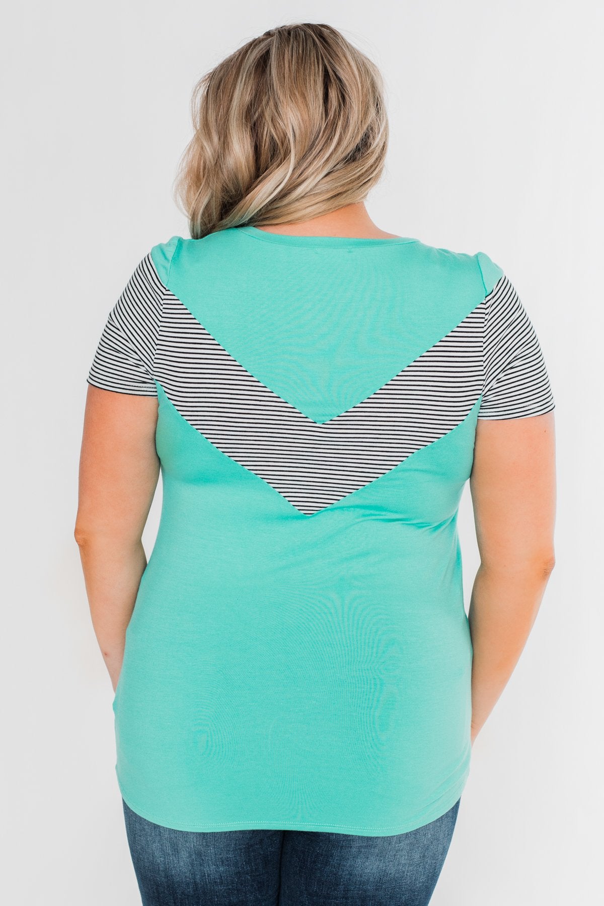 Striped Chevron Short Sleeve Top- Dark Aqua