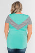 Striped Chevron Short Sleeve Top- Dark Aqua