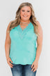 Front Lace Criss Cross Tank Top- Aqua