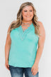 Front Lace Criss Cross Tank Top- Aqua