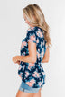 Sing With Me Floral Short Sleeve Knot Top- Navy