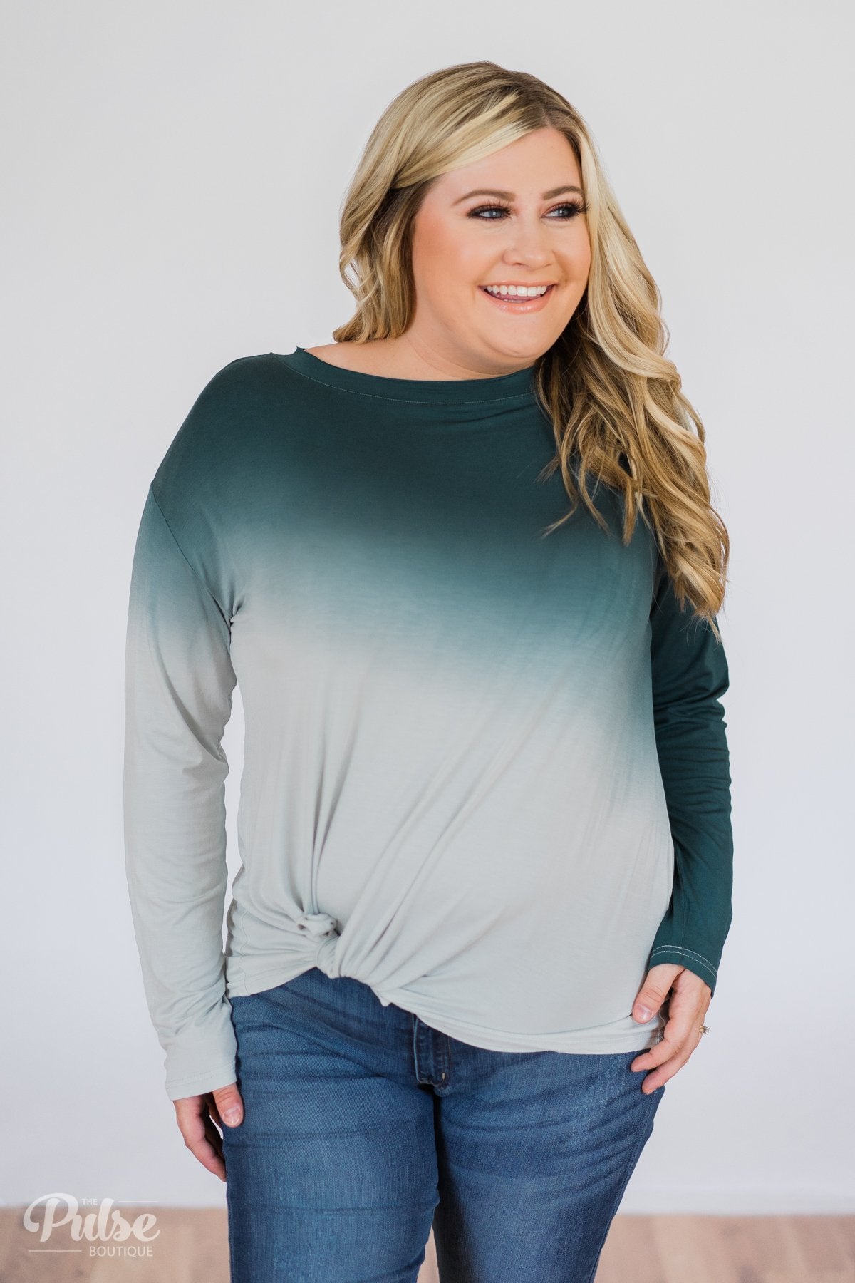 Taking it Easy Ombre Long Sleeve Top- Blue