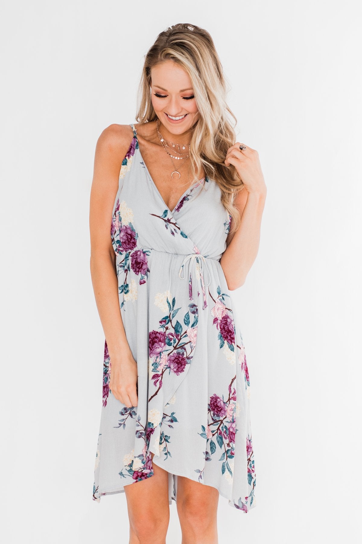 I Carry Your Love With Me Floral Dress- Dusty Blue