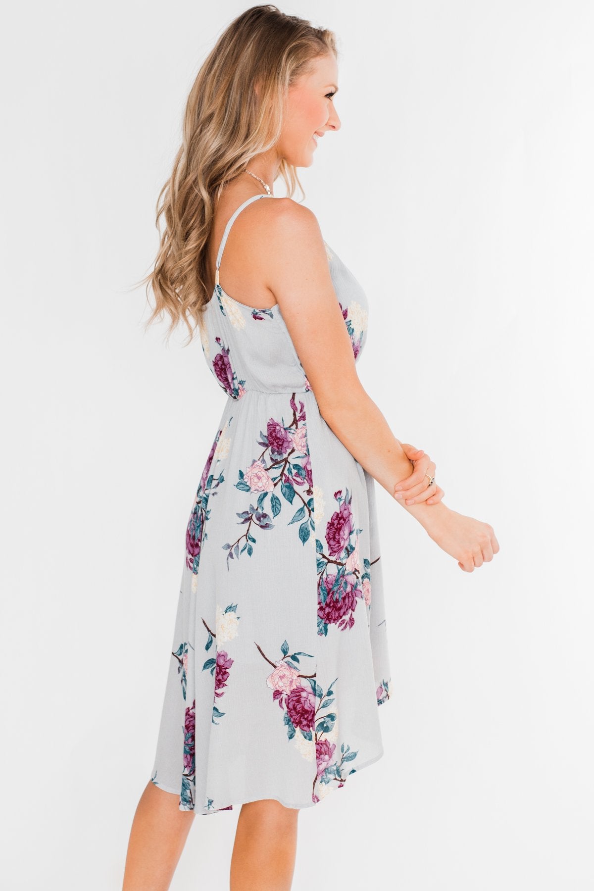 I Carry Your Love With Me Floral Dress- Dusty Blue
