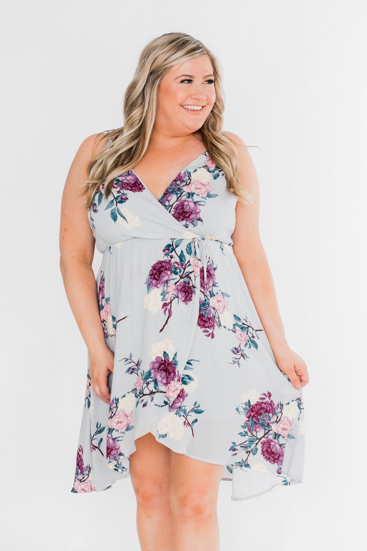 I Carry Your Love With Me Floral Dress- Dusty Blue