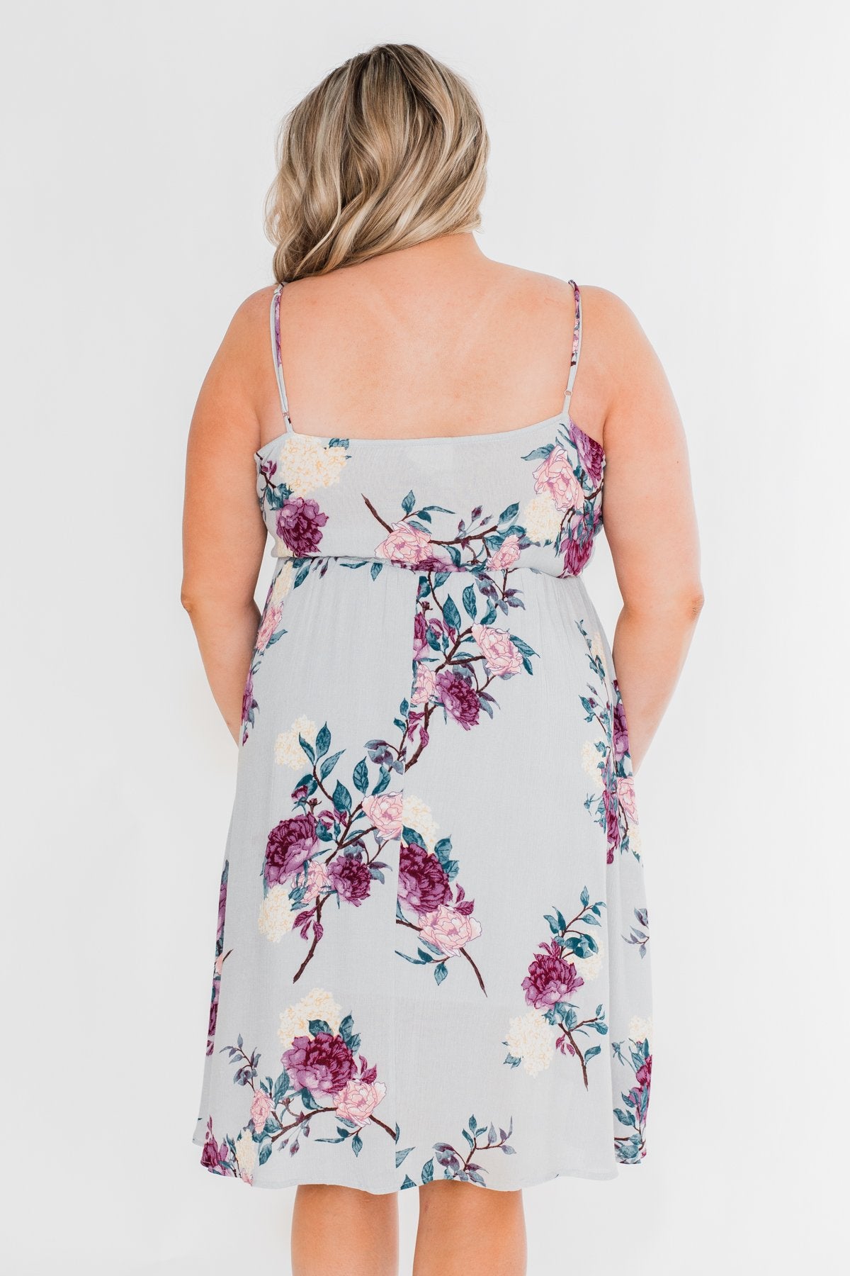 I Carry Your Love With Me Floral Dress- Dusty Blue