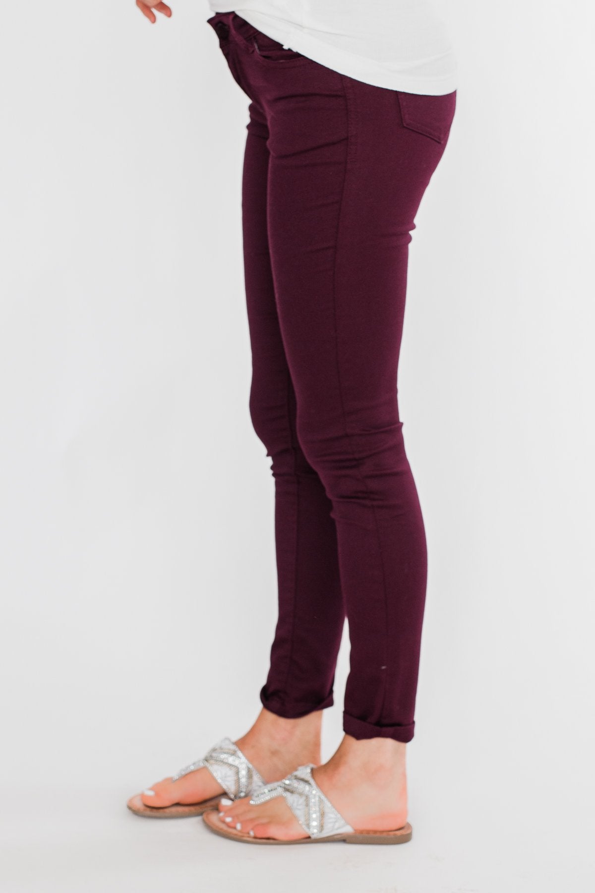 C'est Toi Non Distressed Colored Skinnies- Dark Burgundy