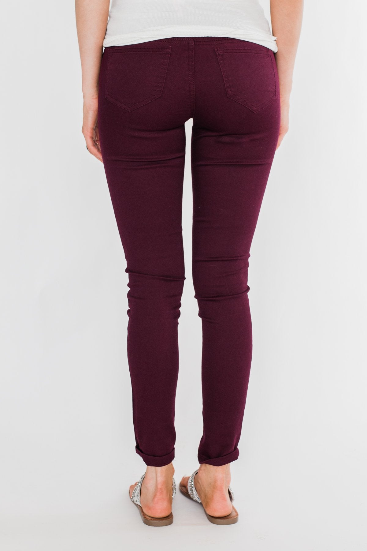 C'est Toi Non Distressed Colored Skinnies- Dark Burgundy