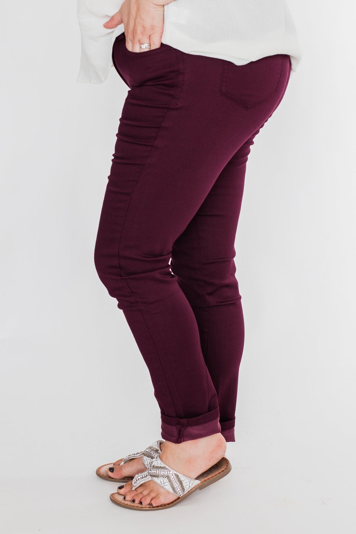 C'est Toi Non Distressed Colored Skinnies- Dark Burgundy