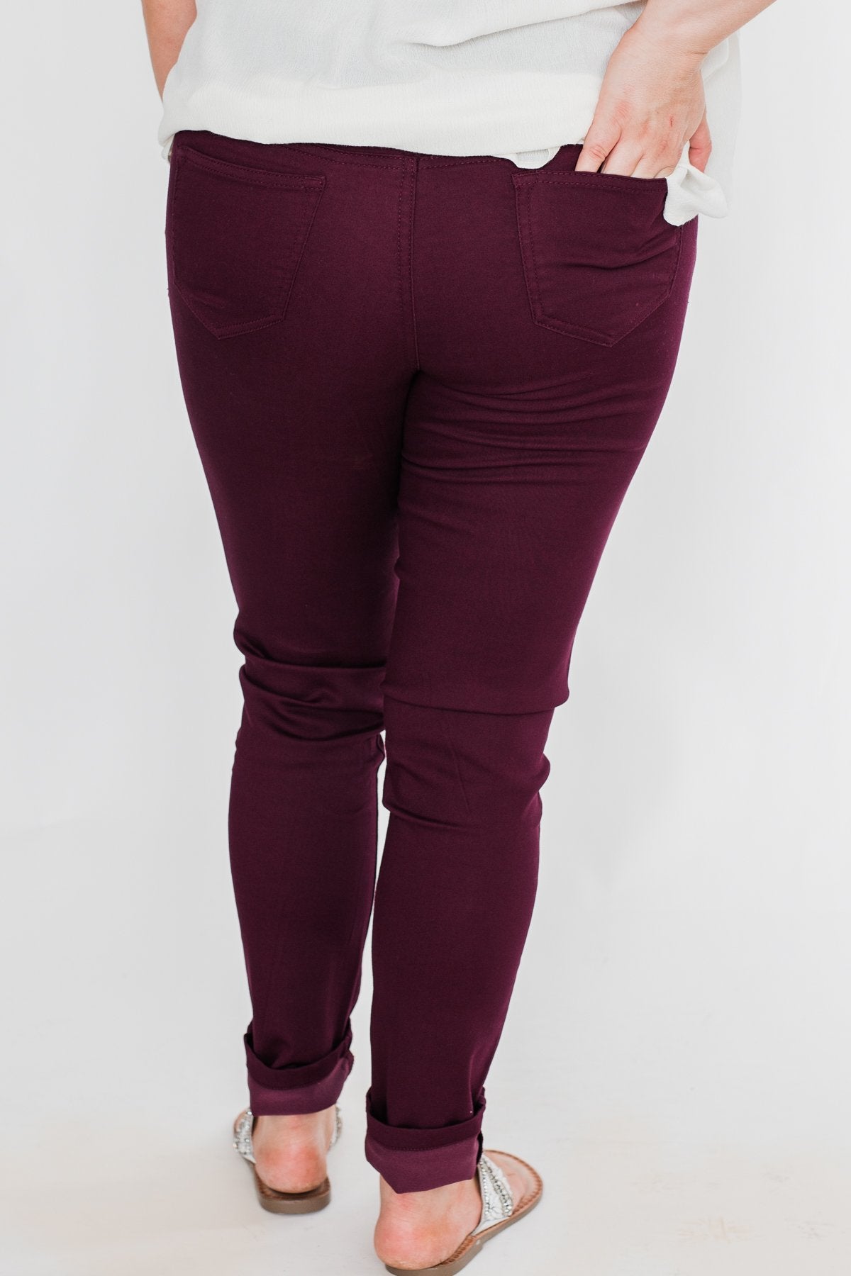 C'est Toi Non Distressed Colored Skinnies- Dark Burgundy