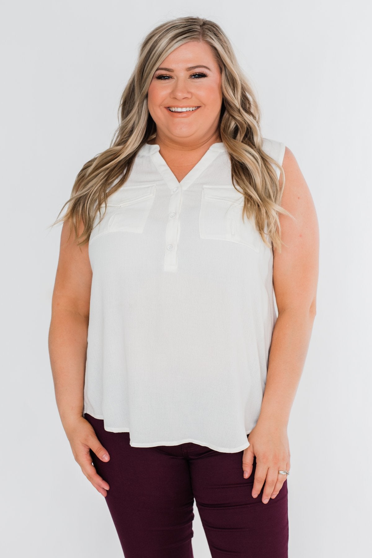I Love Everything 3 Button Top- Ivory
