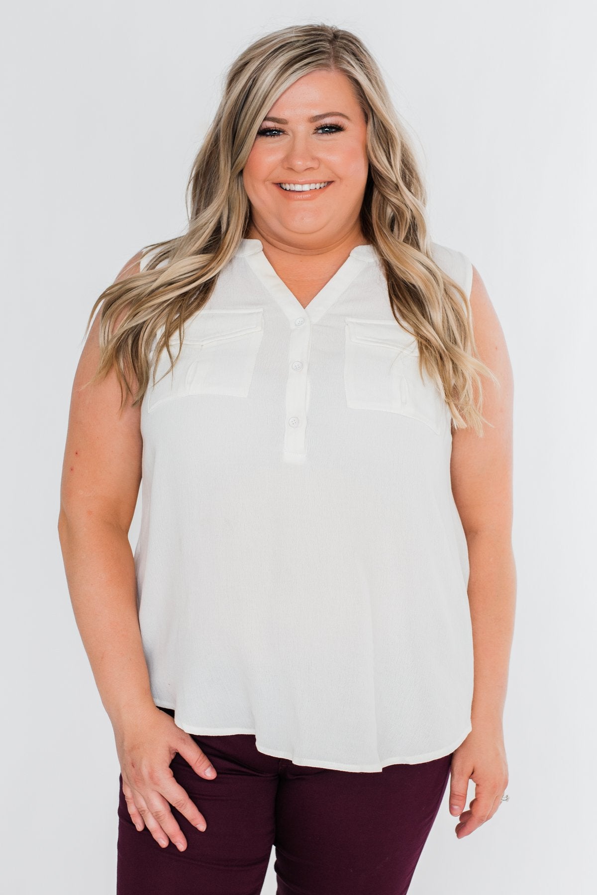 I Love Everything 3 Button Top- Ivory