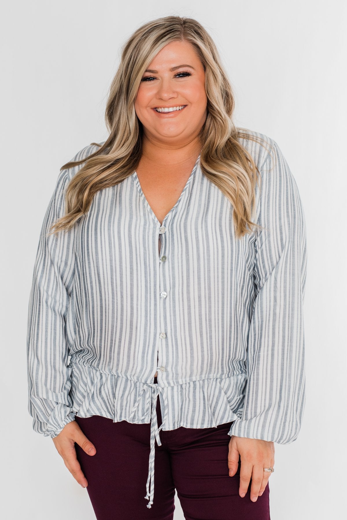 Get To You Striped Blouse- Ivory & Denim Blue
