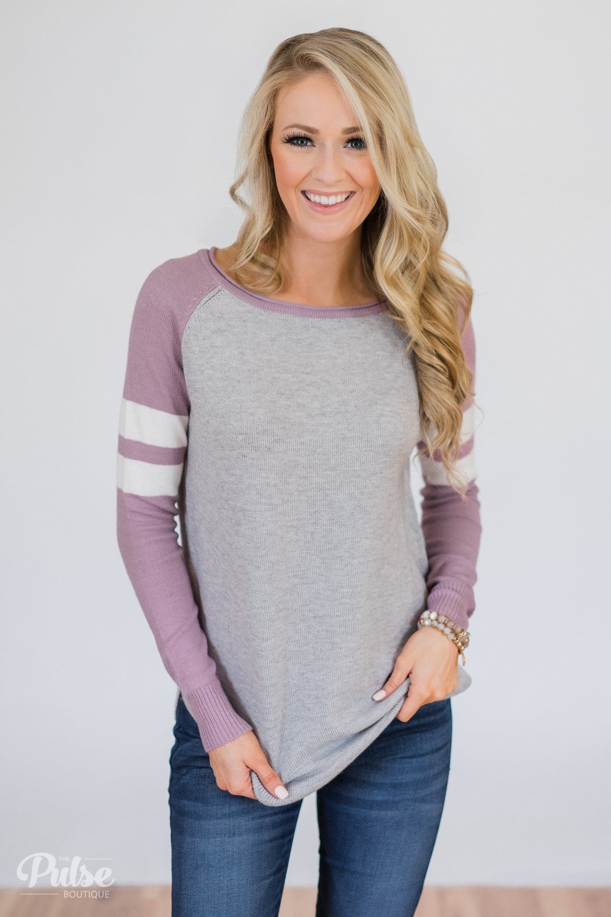 Comfy Color Block Pullover Sweater- Lavender