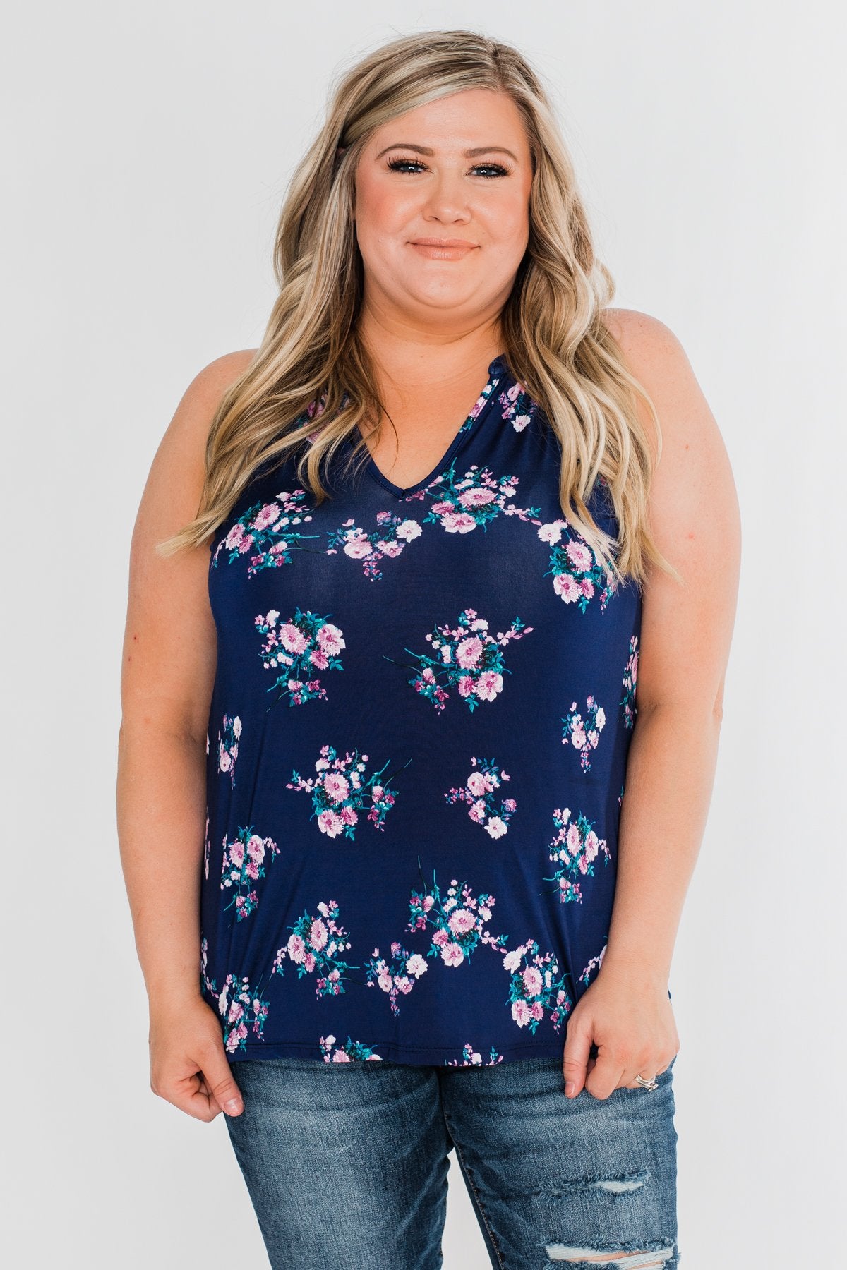 When It Comes To You Floral Tank Top- Navy