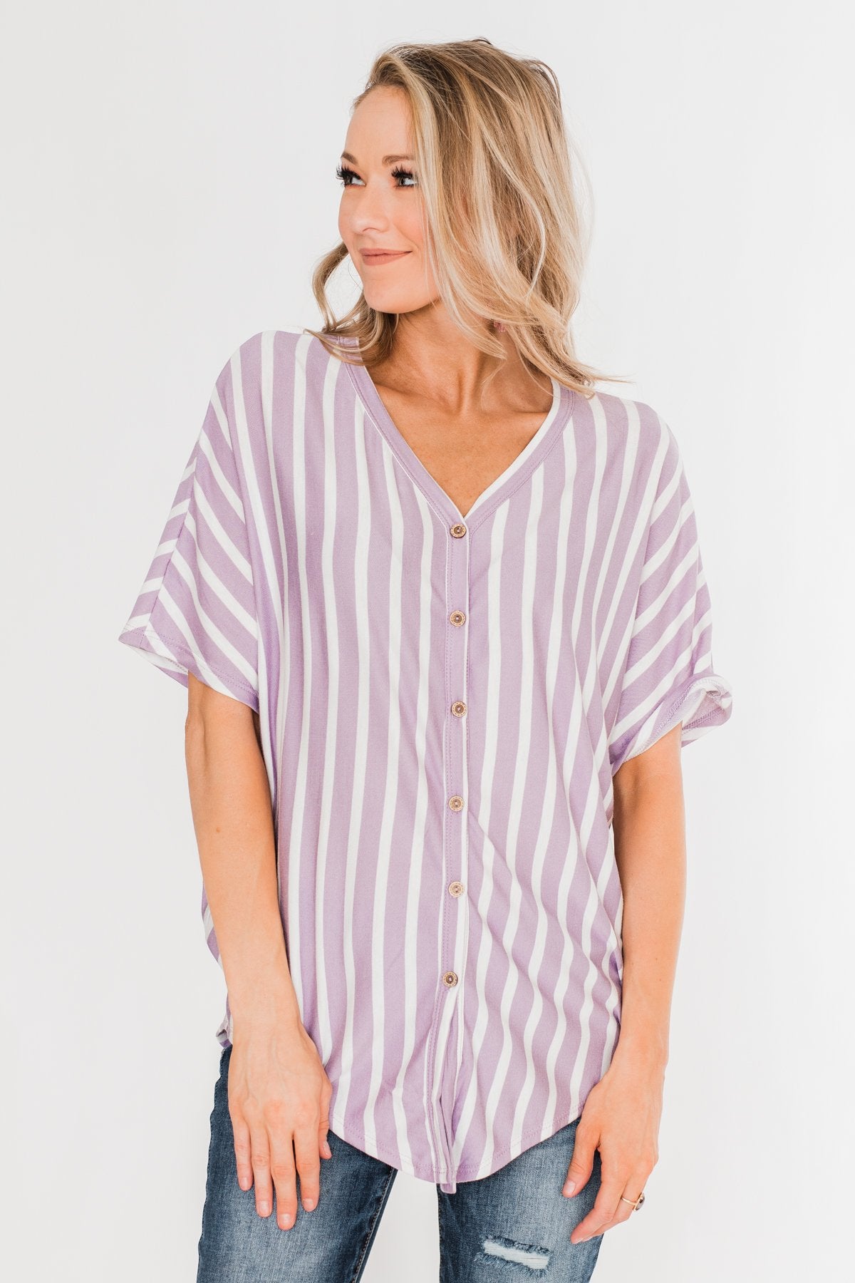 Calling The Shots Striped Dolman Top- Lavender