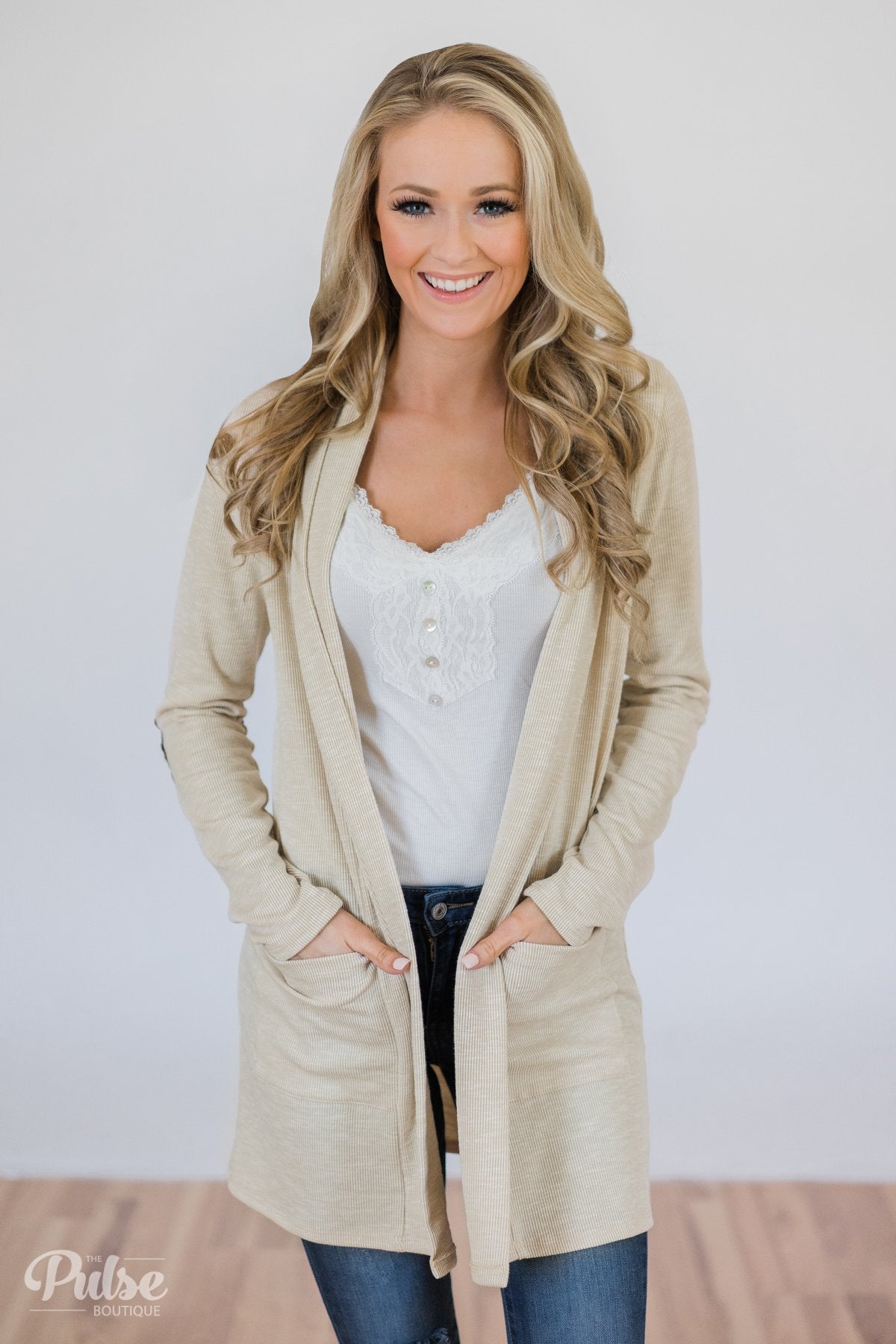 As Long As You Need Elbow Patch Cardigan- Cream