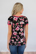 Borrow my Heart Floral V-Neck Pocket Top- Black