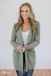 As Long As You Need Elbow Patch Cardigan- Soft Sage