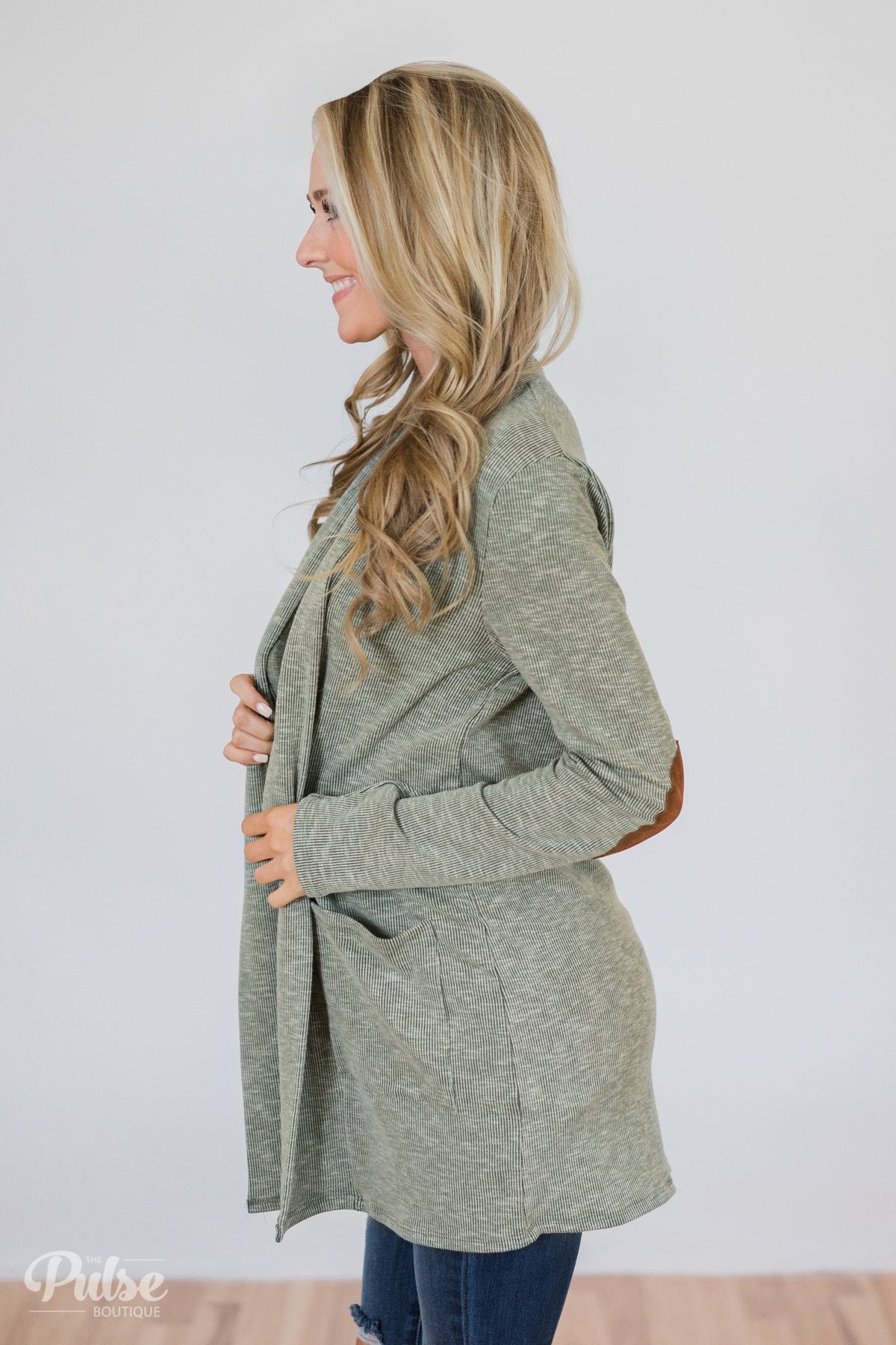As Long As You Need Elbow Patch Cardigan- Soft Sage