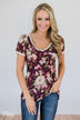 Love Grows Floral V-Neck Top- Eggplant