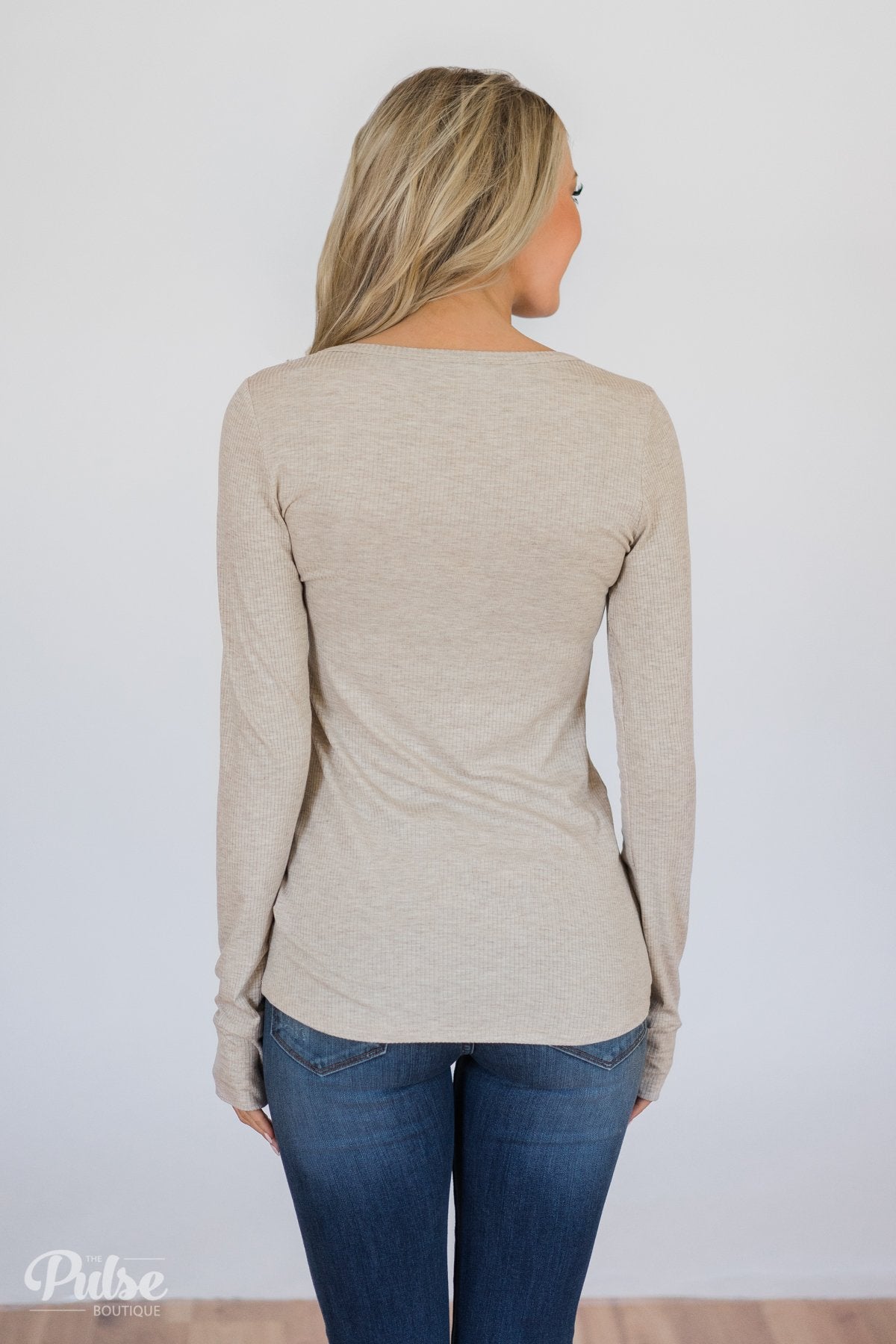 Need You Now 5-Button Henley Top- Oatmeal