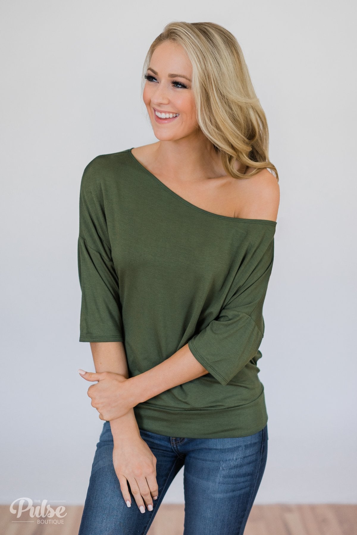 Mark My Words One Shoulder Top Hunter Green The Pulse Boutique