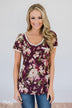 Love Grows Floral V-Neck Top- Eggplant