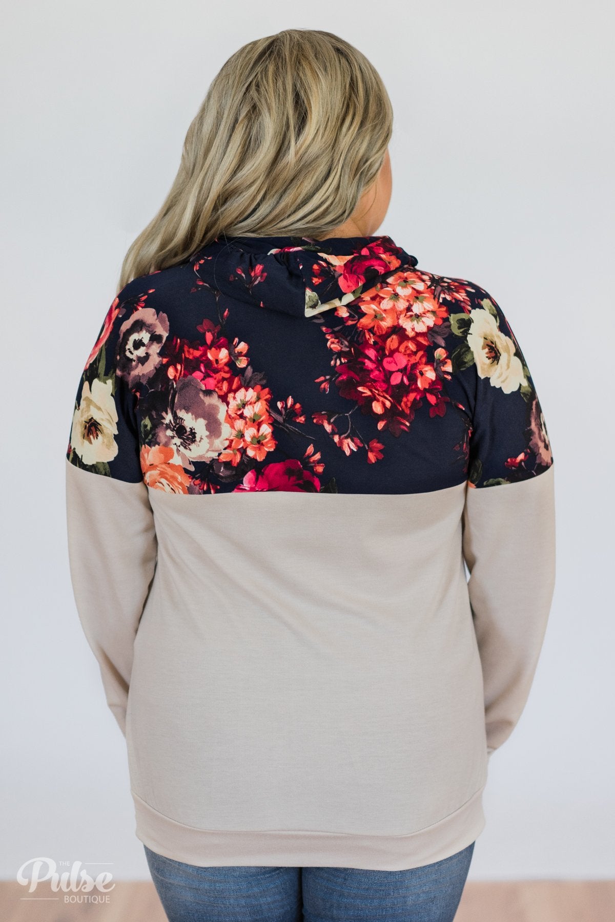 Made for You Floral Cowl Neck- Navy