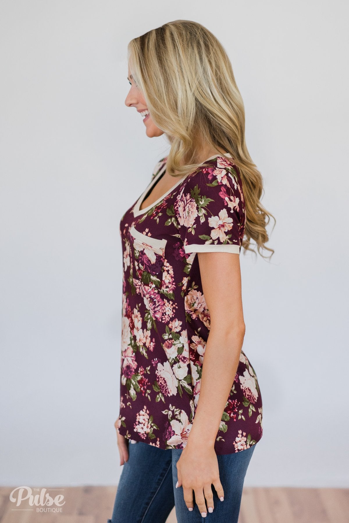 Love Grows Floral V-Neck Top- Eggplant