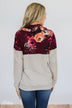 Made for You Floral Cowl Neck- Burgundy
